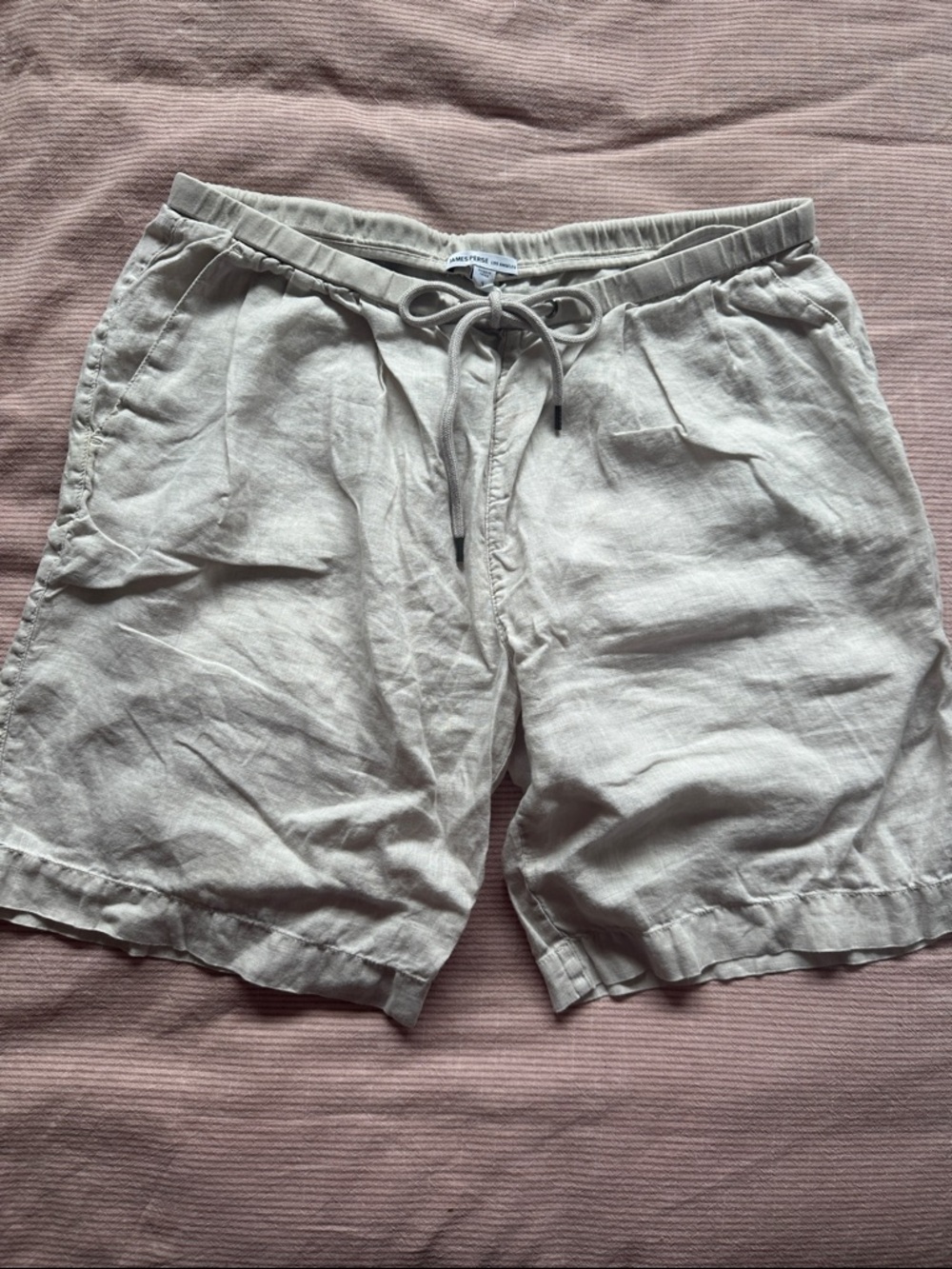James Perse Light Taupe Drawstring Flat-Front Shorts